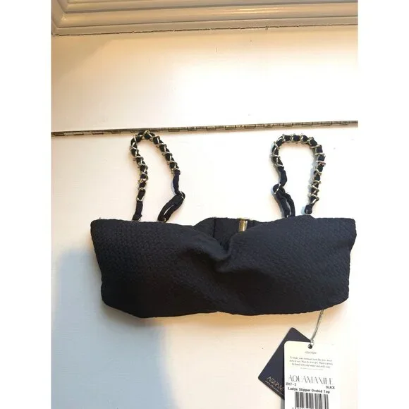 NWT Aquamanile Ladys Slipper Orchid Bandeau Bikini Top Black Size M $190 [jb] - Picture 4 of 7
